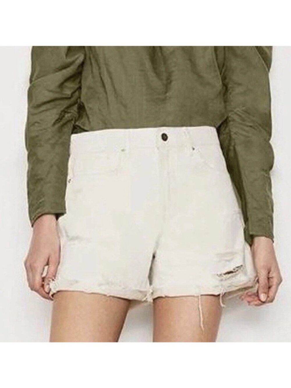 Frame Distressed Le Brigette Shorts Linen Blend Cream Size 29